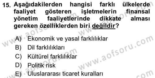 Dış Ticarette Girişimcilik Dersi 2024 - 2025 Yılı (Final) Dönem Sonu Sınav Soruları 15. Soru