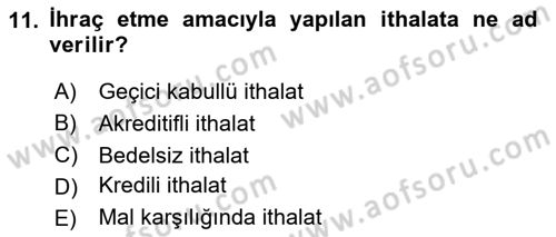 Dış Ticarette Girişimcilik Dersi 2024 - 2025 Yılı Yaz Okulu Sınav Soruları 11. Soru