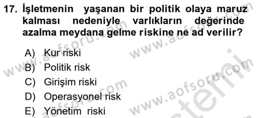 Dış Ticarette Girişimcilik Dersi 2024 - 2025 Yılı Yaz Okulu Sınav Soruları 17. Soru