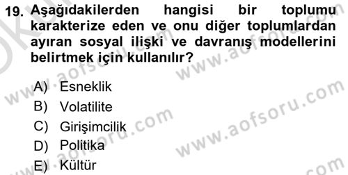 Dış Ticarette Girişimcilik Dersi 2024 - 2025 Yılı Yaz Okulu Sınav Soruları 19. Soru