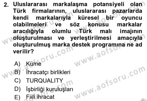 Dış Ticarette Girişimcilik Dersi 2024 - 2025 Yılı Yaz Okulu Sınav Soruları 2. Soru