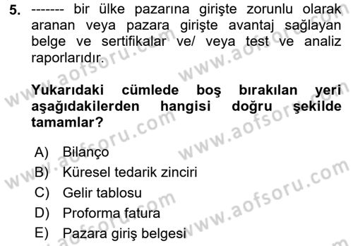 Dış Ticarette Girişimcilik Dersi 2024 - 2025 Yılı Yaz Okulu Sınav Soruları 5. Soru