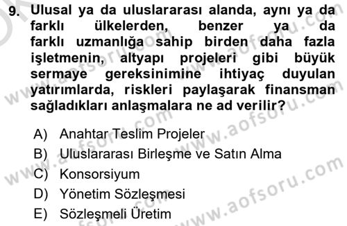 Dış Ticarette Girişimcilik Dersi 2024 - 2025 Yılı Yaz Okulu Sınav Soruları 9. Soru