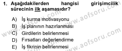 Dış Ticarette Girişimcilik Dersi 2025 - 2026 Yılı (Vize) Ara Sınav Soruları 1. Soru