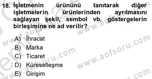 Dış Ticarette Girişimcilik Dersi 2025 - 2026 Yılı (Vize) Ara Sınav Soruları 18. Soru