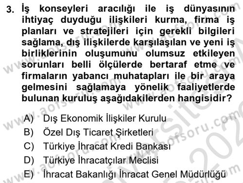 Dış Ticarette Girişimcilik Dersi 2025 - 2026 Yılı (Vize) Ara Sınav Soruları 3. Soru