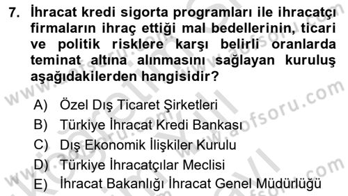Dış Ticarette Girişimcilik Dersi 2025 - 2026 Yılı (Vize) Ara Sınav Soruları 7. Soru