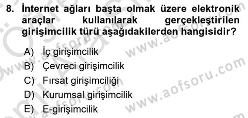 Dış Ticarette Girişimcilik Dersi 2025 - 2026 Yılı (Vize) Ara Sınav Soruları 8. Soru