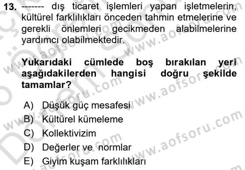 Dış Ticarette Girişimcilik Dersi 2025 - 2026 Yılı (Final) Dönem Sonu Sınav Soruları 13. Soru