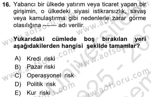 Dış Ticarette Girişimcilik Dersi 2025 - 2026 Yılı (Final) Dönem Sonu Sınav Soruları 16. Soru