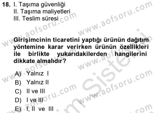 Dış Ticarette Girişimcilik Dersi 2025 - 2026 Yılı (Final) Dönem Sonu Sınav Soruları 18. Soru