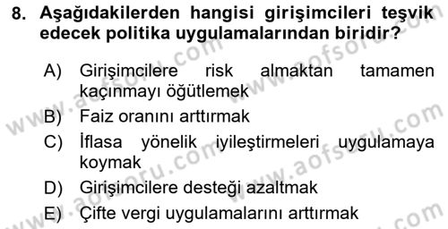 Dış Ticarette Girişimcilik Dersi 2025 - 2026 Yılı (Final) Dönem Sonu Sınav Soruları 8. Soru