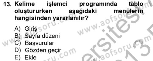 Dış Ticarette Bilgisayar Uygulamaları Dersi 2012 - 2013 Yılı (Vize) Ara Sınavı 13. Soru