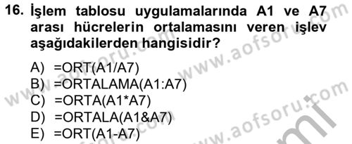 Dış Ticarette Bilgisayar Uygulamaları Dersi 2012 - 2013 Yılı (Vize) Ara Sınavı 16. Soru