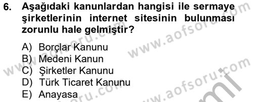 Dış Ticarette Bilgisayar Uygulamaları Dersi 2012 - 2013 Yılı (Vize) Ara Sınavı 6. Soru