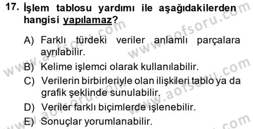 Dış Ticarette Bilgisayar Uygulamaları Dersi 2013 - 2014 Yılı (Vize) Ara Sınav Soruları 17. Soru