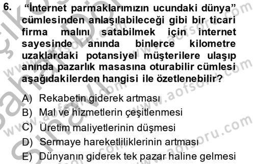 Dış Ticarette Bilgisayar Uygulamaları Dersi 2013 - 2014 Yılı (Vize) Ara Sınav Soruları 6. Soru