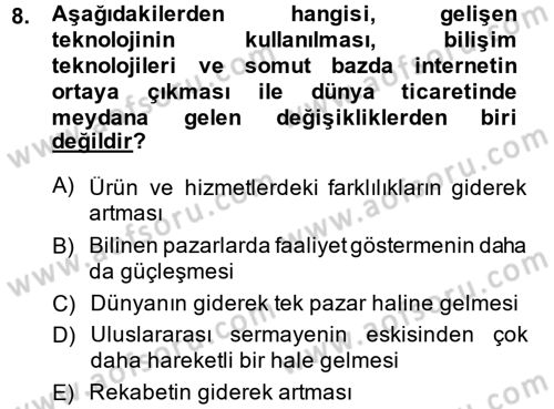 Dış Ticarette Bilgisayar Uygulamaları Dersi 2013 - 2014 Yılı (Vize) Ara Sınav Soruları 8. Soru