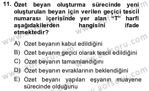 Dış Ticarette Bilgisayar Uygulamaları Dersi 2013 - 2014 Yılı (Final) Dönem Sonu Sınav Soruları 11. Soru