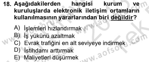 Dış Ticarette Bilgisayar Uygulamaları Dersi 2013 - 2014 Yılı Tek Ders Sınav Soruları 18. Soru