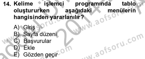 Dış Ticarette Bilgisayar Uygulamaları Dersi 2014 - 2015 Yılı (Vize) Ara Sınavı 14. Soru