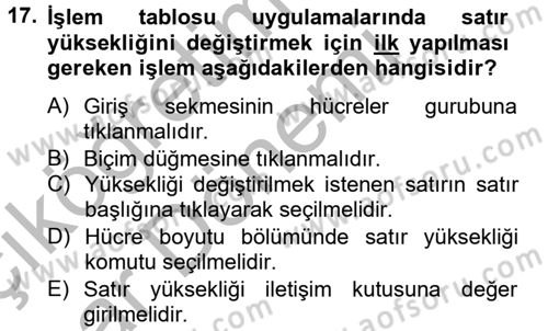 Dış Ticarette Bilgisayar Uygulamaları Dersi 2014 - 2015 Yılı (Vize) Ara Sınavı 17. Soru