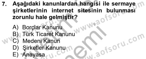 Dış Ticarette Bilgisayar Uygulamaları Dersi 2014 - 2015 Yılı (Vize) Ara Sınavı 7. Soru