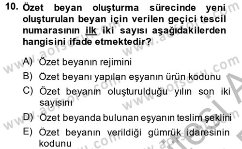 Dış Ticarette Bilgisayar Uygulamaları Dersi 2014 - 2015 Yılı (Final) Dönem Sonu Sınav Soruları 10. Soru