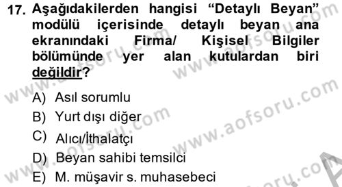 Dış Ticarette Bilgisayar Uygulamaları Dersi 2014 - 2015 Yılı (Final) Dönem Sonu Sınav Soruları 17. Soru