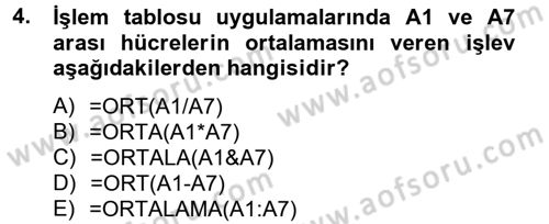 Dış Ticarette Bilgisayar Uygulamaları Dersi 2014 - 2015 Yılı (Final) Dönem Sonu Sınav Soruları 4. Soru
