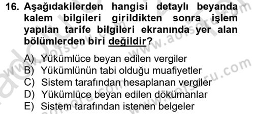 Dış Ticarette Bilgisayar Uygulamaları Dersi 2014 - 2015 Yılı Tek Ders Sınav Soruları 16. Soru