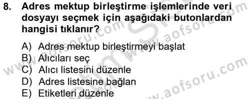 Dış Ticarette Bilgisayar Uygulamaları Dersi 2014 - 2015 Yılı Tek Ders Sınavı 8. Soru