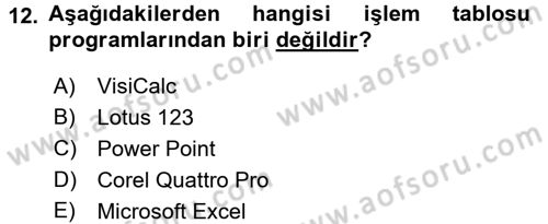 Dış Ticarette Bilgisayar Uygulamaları Dersi 2015 - 2016 Yılı (Vize) Ara Sınav Soruları 12. Soru