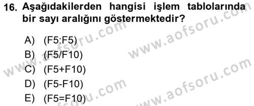 Dış Ticarette Bilgisayar Uygulamaları Dersi 2015 - 2016 Yılı (Vize) Ara Sınav Soruları 16. Soru