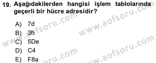 Dış Ticarette Bilgisayar Uygulamaları Dersi 2015 - 2016 Yılı (Vize) Ara Sınav Soruları 19. Soru