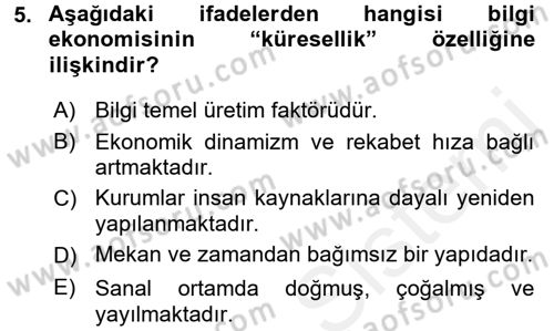 Dış Ticarette Bilgisayar Uygulamaları Dersi 2015 - 2016 Yılı (Vize) Ara Sınav Soruları 5. Soru