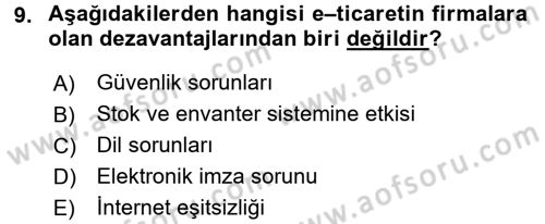 Dış Ticarette Bilgisayar Uygulamaları Dersi 2015 - 2016 Yılı (Vize) Ara Sınav Soruları 9. Soru