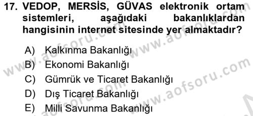Dış Ticarette Bilgisayar Uygulamaları Dersi 2015 - 2016 Yılı (Final) Dönem Sonu Sınav Soruları 17. Soru