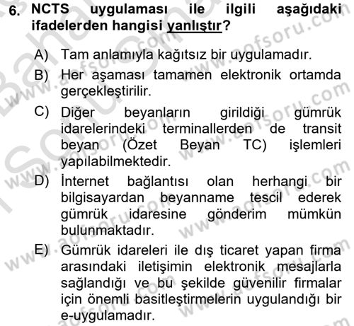 Dış Ticarette Bilgisayar Uygulamaları Dersi 2015 - 2016 Yılı (Final) Dönem Sonu Sınav Soruları 6. Soru