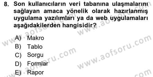 Dış Ticarette Bilgisayar Uygulamaları Dersi 2015 - 2016 Yılı (Final) Dönem Sonu Sınav Soruları 8. Soru