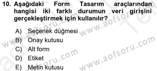 Dış Ticarette Bilgisayar Uygulamaları Dersi 2015 - 2016 Yılı Tek Ders Sınav Soruları 10. Soru