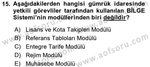 Dış Ticarette Bilgisayar Uygulamaları Dersi 2015 - 2016 Yılı Tek Ders Sınav Soruları 15. Soru