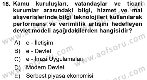 Dış Ticarette Bilgisayar Uygulamaları Dersi 2015 - 2016 Yılı Tek Ders Sınav Soruları 16. Soru