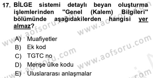 Dış Ticarette Bilgisayar Uygulamaları Dersi 2015 - 2016 Yılı Tek Ders Sınav Soruları 17. Soru