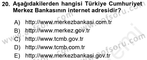 Dış Ticarette Bilgisayar Uygulamaları Dersi 2015 - 2016 Yılı Tek Ders Sınav Soruları 20. Soru