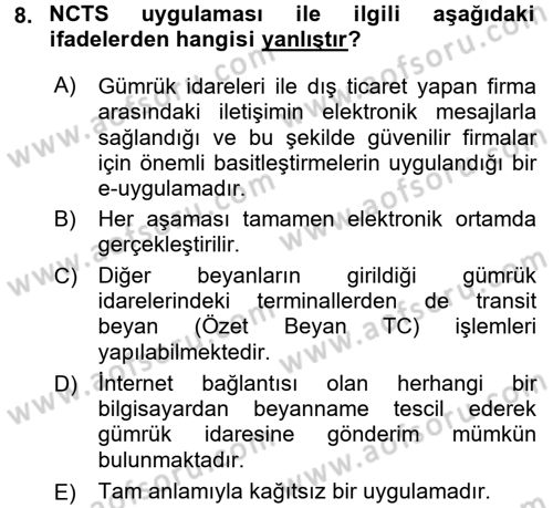 Dış Ticarette Bilgisayar Uygulamaları Dersi 2015 - 2016 Yılı Tek Ders Sınav Soruları 8. Soru
