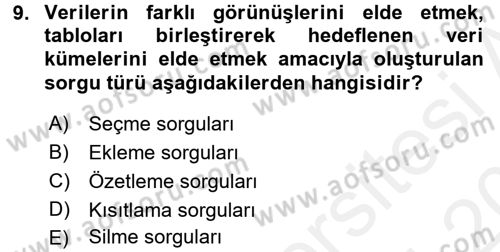 Dış Ticarette Bilgisayar Uygulamaları Dersi 2015 - 2016 Yılı Tek Ders Sınav Soruları 9. Soru