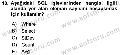 Dış Ticarette Bilgisayar Uygulamaları Dersi 2016 - 2017 Yılı 3 Ders Sınav Soruları 10. Soru