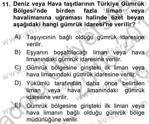 Dış Ticarette Bilgisayar Uygulamaları Dersi 2016 - 2017 Yılı 3 Ders Sınavı 11. Soru