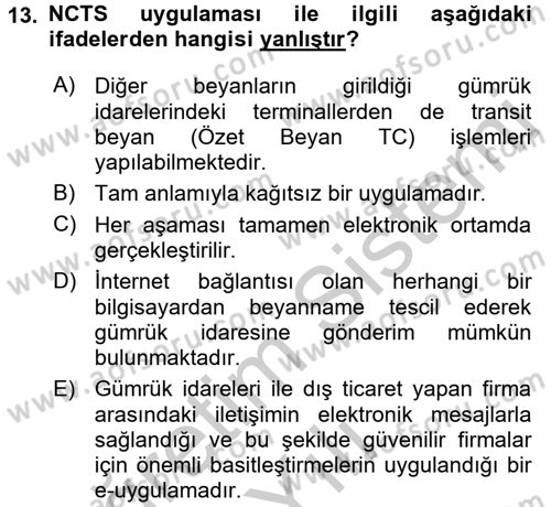 Dış Ticarette Bilgisayar Uygulamaları Dersi 2016 - 2017 Yılı 3 Ders Sınav Soruları 13. Soru